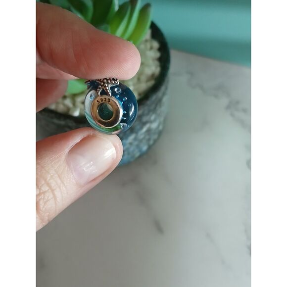 Blue Murano Glass Seashell & Starfish Charm S925 Sterling Silver Universal Fit - Picture 3 of 10